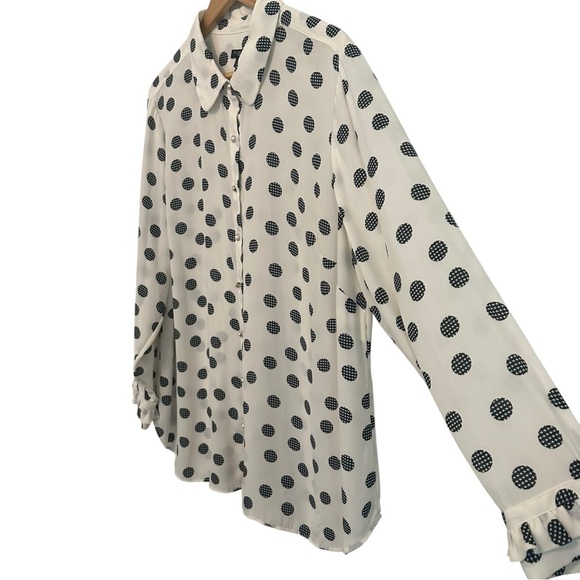 Talbots Women's 2X Polkadot Work Casual PLUS Collared Long Sleeve Button Up Top - Picture 2 of 3
